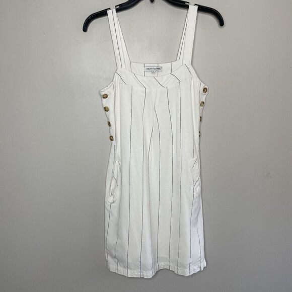 HEARTLOOM Rhea Dress Women XS Side Button Striped Mini Linen Blend Sleeveless - Picture 2 of 13